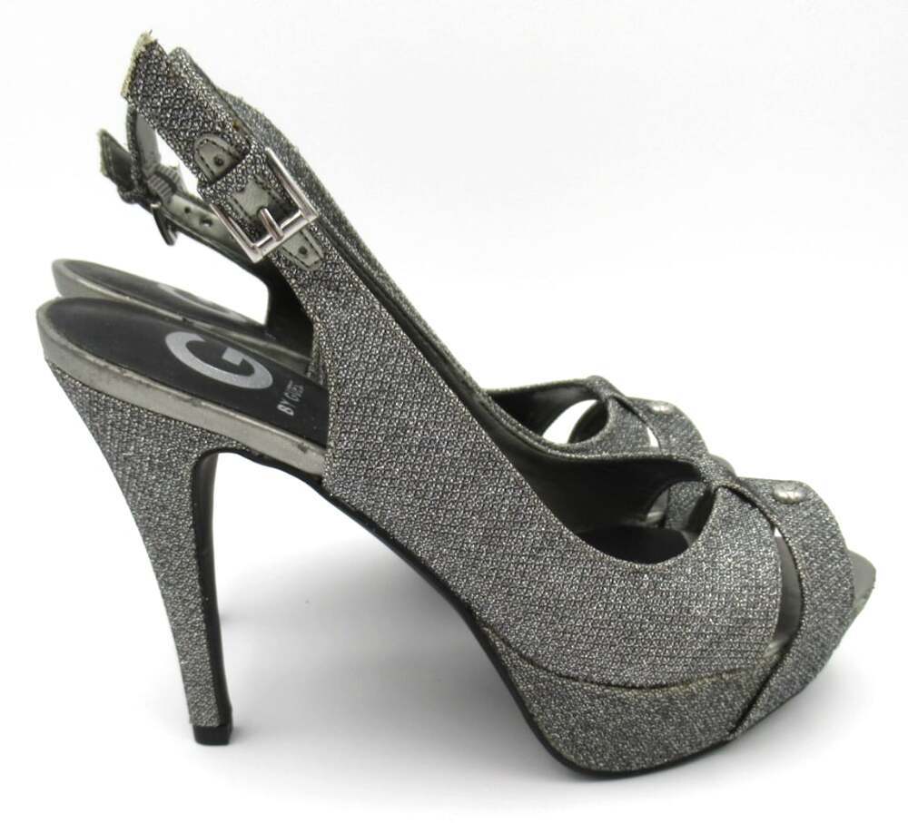 G by Guess Silver Sparkle Strappy Sling Heels Size 8 Party Dressy Glitter Bling - Picture 3 of 10